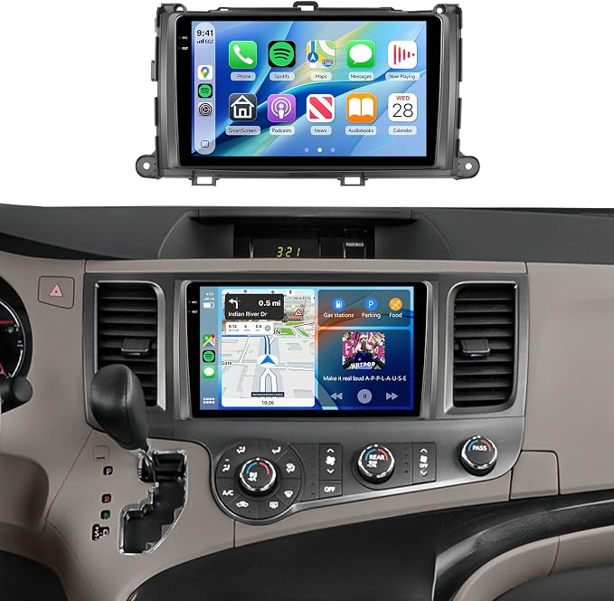 4G+128G Car Radio Stereo for Toyota Sienna 2011-2014, 9inch HD in-Cell Touch Screen/5Ghz WiFi/Android 15/Wireless CarPlay/Android Auto/GPS/5.0Bluetooth/FM/RDS/SWC/AHD Backup Camera