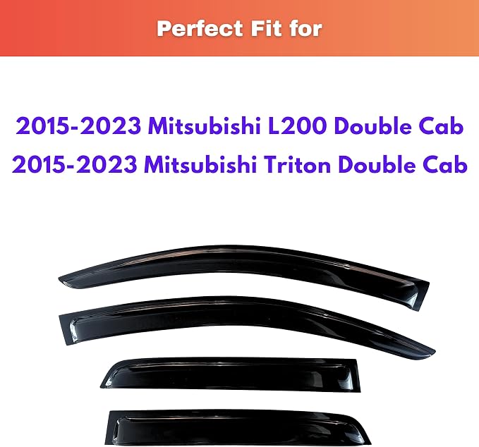 KPY Rain Guards Fit for 2015-2023 Mitsubishi L200 Double Cab, Out-Channel Window Visors Vent Wind Deflectors 4PC, Truck Accessories for 2015-2023 Mitsubishi Triton Double Cab