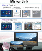 7 Inch Wireless CarPlay Screen for Car, Portable Car Stereo Touch Screen for Apple CarPlay & Android Auto with Backup Camera, Voice Control, BT Music, Navigation, Mirror Link