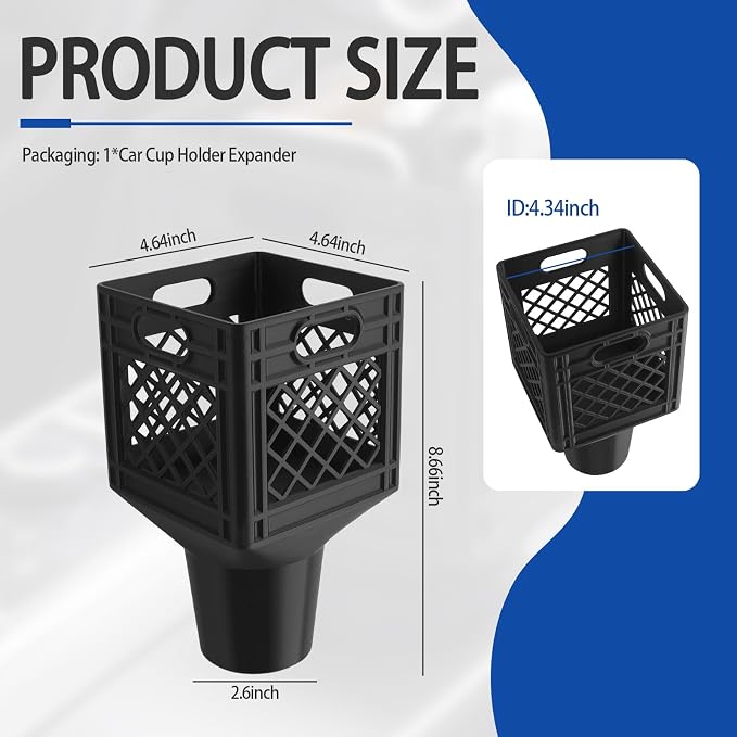 Car Cup Holder Expander for Half-Gallon Juice & Milk,Classic Milk Crate Cup Holder Adapter with Lattice Frame,Anti-Spill Square Cups Holders Insert for Car SUV Truck Interior