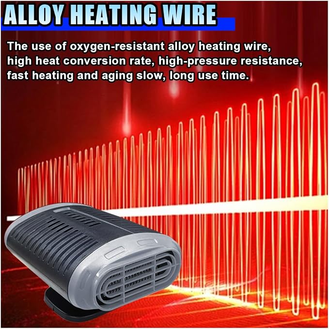 Portable Car Heater, 12V 150W Windshield Defogger and Defroster that Plug into Cigarette Lighter for Winter, 2 in 1 Fast Heating & Cooling Fan with 360° Rotatable Base for Car Sedan (Grey/Black)
