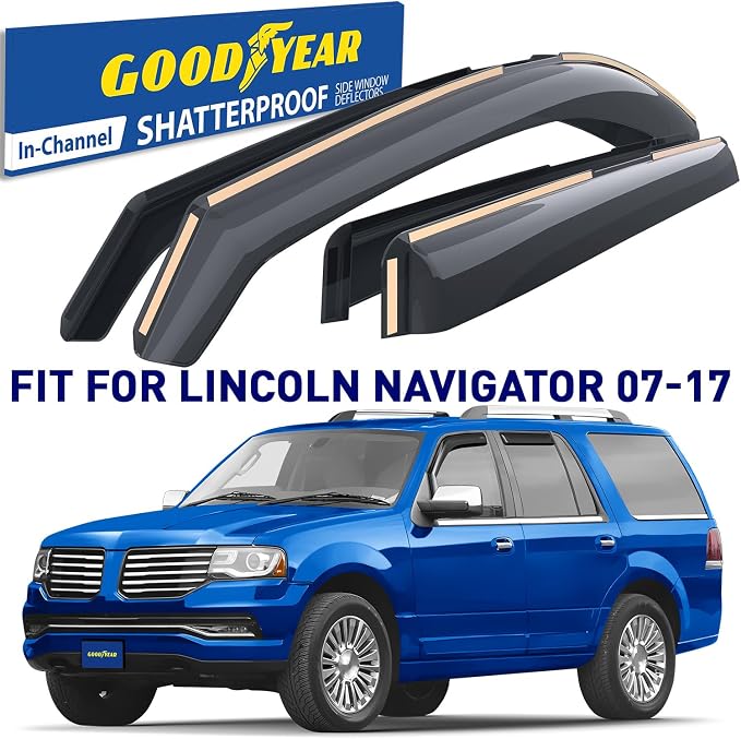 Goodyear Shatterproof in-Channel Window Deflectors for Lincoln Navigator 2007-2017, Rain Guards, Window Visors for Cars, Vent Deflector, Car Accessories, 4 pcs - GY008004