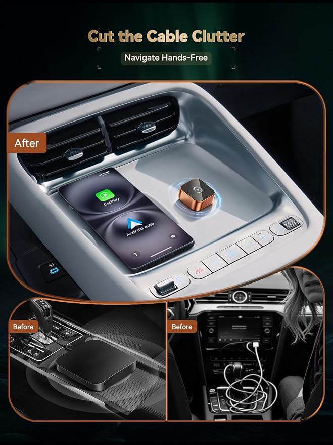 2026 Wireless CarPlay & Android Auto Adapter, Mini 2-in-1 Plug & Play Dongle Converts Wired to Wireless – Auto Reconnect, Low Latency, Works with iOS 10+ & Android 11+ for After 2016 Cars