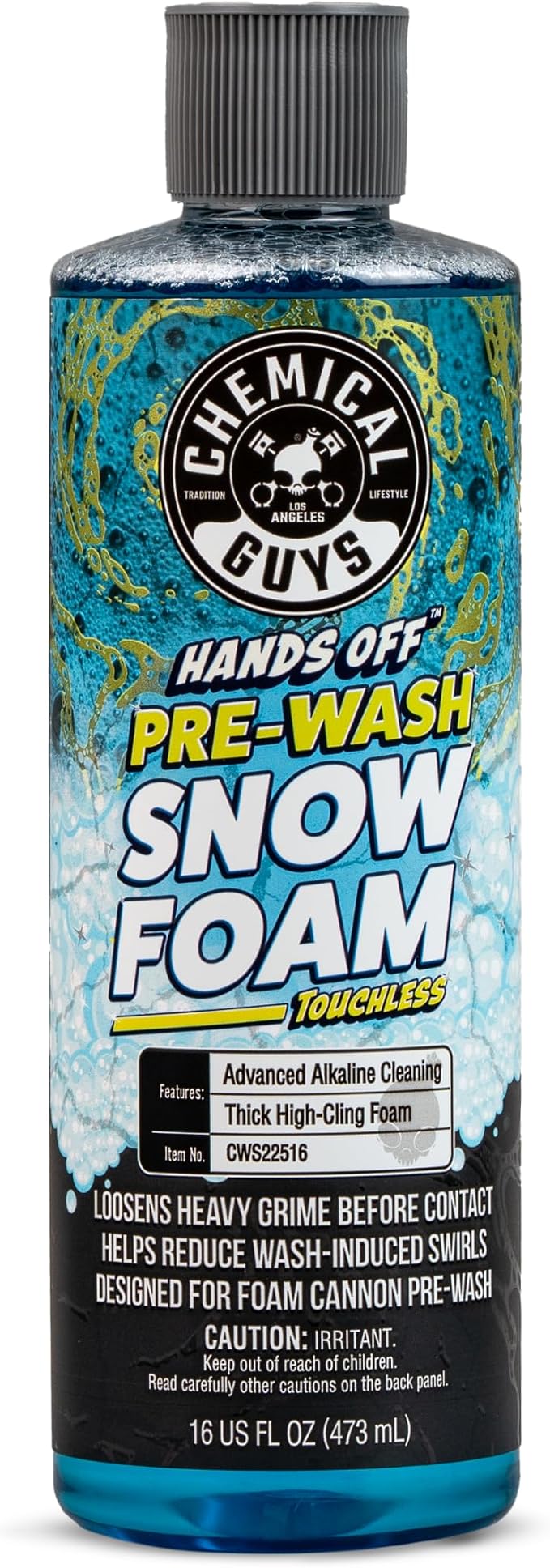 Hands Off Pre-Wash Foam Cannon Soap, High Suds, 16 oz | Touchless snow foam pre-soak that clings and helps loosen grime and buildup before contact washing; works with foam blasters