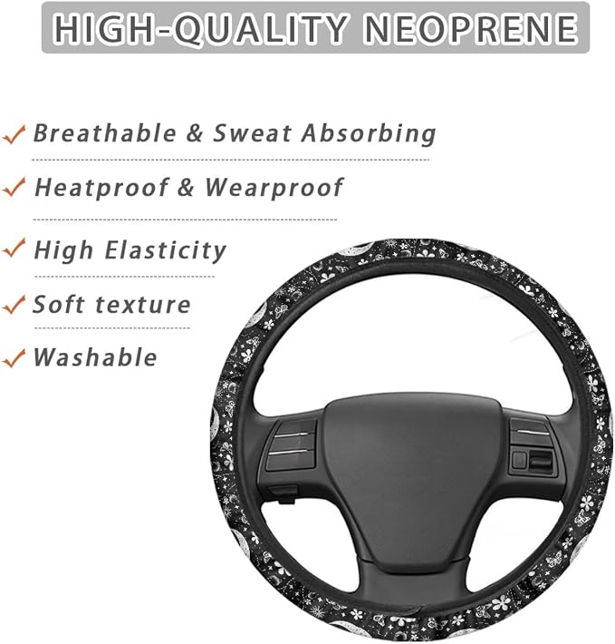 Moon Butterfly Star Flower Pattern Car Steering Wheel Cover with a Diameter of 15" Sports Style Auto Wheel Cover Vehicle Wheel Protector Steering Wheels Accessories for Car SUV Van Truck