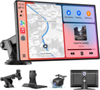 9" Wireless Apple CarPlay & Android Auto Car Screen with 4K Dash Cam, Portable Touchscreen Display with 1080p Backup Camera, GPS Navigation, Mirror Link, Bluetooth 5.0, FM Transmitter & Voice Control