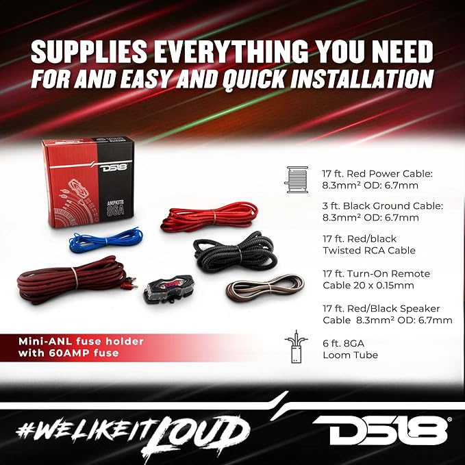 AMPKIT8 8 Gauge Amp Kit Amplifier Install Wiring 8 Ga Pro Installation Cables, 800 w (8 Gauge)