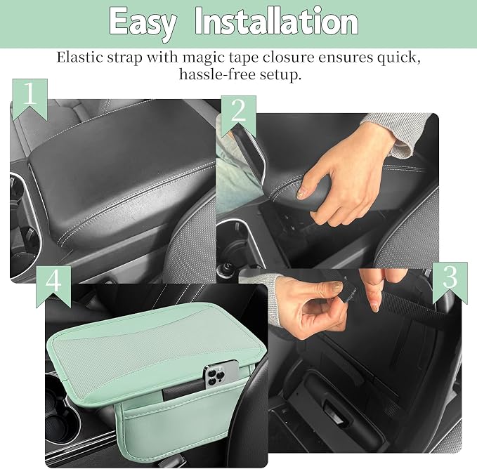 6 PCS Nappa Microfiber Leather Green Steering Wheel Cover Set, Breathable Fabric Steering Wheel Cover 14.5-15inch Universal, Car Center Console Cover, Seat Belt Cushion, Cup Holder Coaster