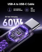 USB to USB C Cable Fast Charging [2 Pack 6FT], USB A to USB C Cable for Car, Durable Braided USB Type C iPhone Charger USBC Cord for iPhone 17/16/15/Pro Max/Plus, Samsung Galaxy S23 and More-Purple