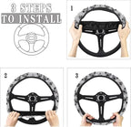 Steering Wheel Protection for Automotive Steering Wheel Covers | Skull Floral Grey, 14-15 In, Sweat Absorption Comfort Grip for Driver Women Men