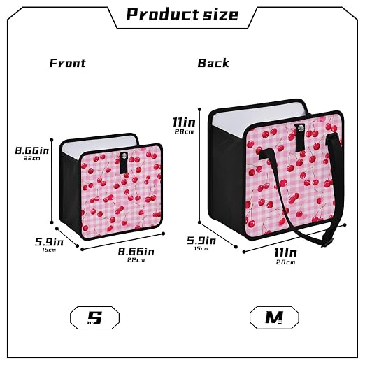 Car Trash Can Organizer Bin with Adjustable Strap for Back Front Seat Console Waterproof Leakproof Collapsible Portable 8.66 Inch Pink Juicy Checkered Cherry
