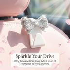 2 PCS Bling Car Seat Headrest Hooks, Crystal Rhinestone Bow Car Purse Hooks, Vehicle Seat Back Storage Hook for Handbag Purse Coat Grocery, Universal for SUV Truck Sedan (White)
