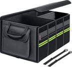 Coverado Car Trunk Organizer - 70L Nappa Leather Trunk Organizer for SUV with Lid, Multi Collapsible Car Storage Organizer Foldable, Multi Compartments with 2 Straps for SUV/Truck