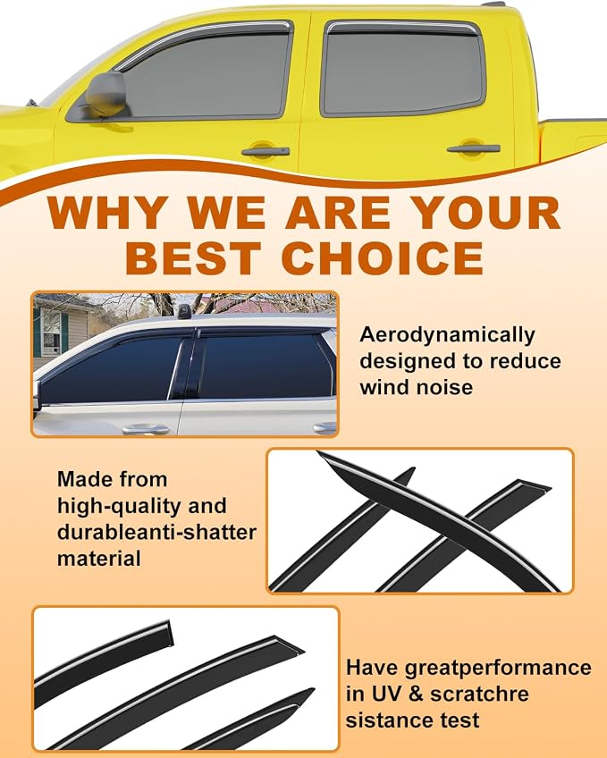 Extra-Thick Window Rain Guards Fit for Toyota Tacoma 2005-2015 Double Cab Rain Guards Tape-on Side Window Deflectors Visors Truck Vent Visors Vent Shades Car Accessories