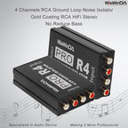 Pro RCA 4Channels HiFi Stereo Ground Loop Noise Isolator Gold Coating RCA Connectors Aluminum Shell Noise Filter for car and Home Using in Different situations (WDISO-AA02-RCA)