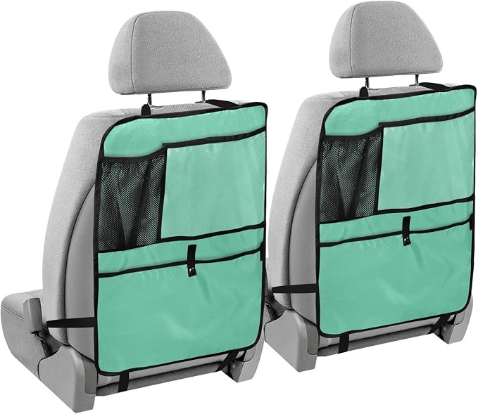 Seat Back Protector Medium Aquamarine Car Kick Mat with Pocket, Back of Front Seat Cover for Kids Feet