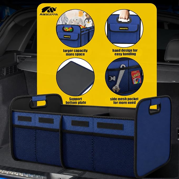 Car Trunk Organizer - 75L Collapsible Trunk Organizer with Reinforced Handles for Groceries, Trunk Storage Organizers for SUV Auto Truck Van with Non Slip Bottom (Blue)