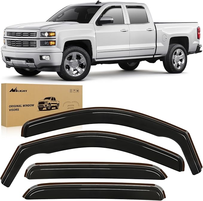Window Visor Compatible with Chevy Silverado 1500/Avalanche 2007 2008 2009 2010 2011 2012 2013 GMC Sierra 1500/Silverado/Sierra 2500-3500HD Crew Cab Yukon XL in Channel Rain Guards