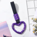 Bling Car Accessories Bling Heart Handle Ring Car Accessory for Women Hand Strap Drift Charm Rear Bumper Warning Ring Decor for Auto Bus Interior Exterior Decoration (Purple, Heart Style)