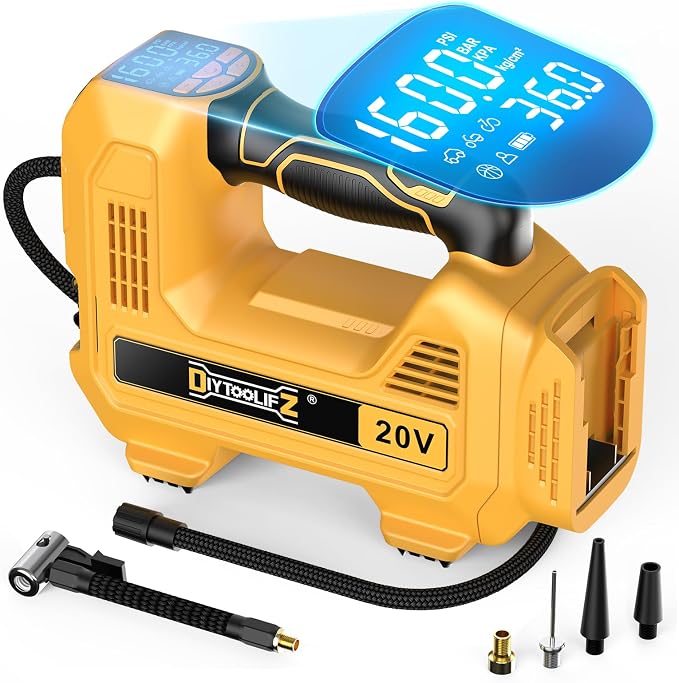 160PSI Cordless Tire Inflator Compatible with Dewalt 20V Air Compressor, Portable Air Pump Automatic Shut Off, LED Light, Digital Pressure Gauge for Cars Motorcycles Bike Ball (Tool Only)