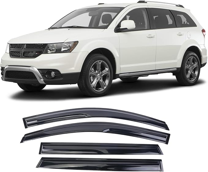 Tape-On Window Visors Deflectors Rain Guards 4 Piece Set ‎Compatible with 2008-2016 Dodge Journey 94072