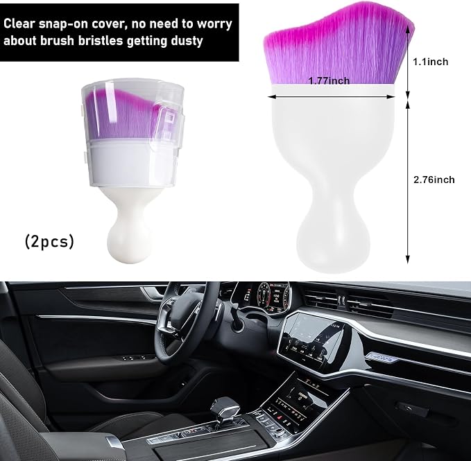 2 PCS Car Detailing Brush, Curved Soft Bristles Auto Removal Dust Collectors, Universal Vehicle Dashboard, Air Conditioner Vents etc Interior Cleaning Tool Accessory (White/Purple)