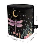 Dragonfly Flower Moon Print Car Trash Can with Lid, Leak Proof Auto Trash Bag Hanging Vehicle Garbage Can Multipurpose Storage Container for Back Seat Road Trip