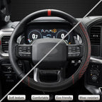 Customized Auto Car Steering Wheel Cover for Ford F-150, F-250, F-350, Expedition(Diamond Quilted - Black+Red)