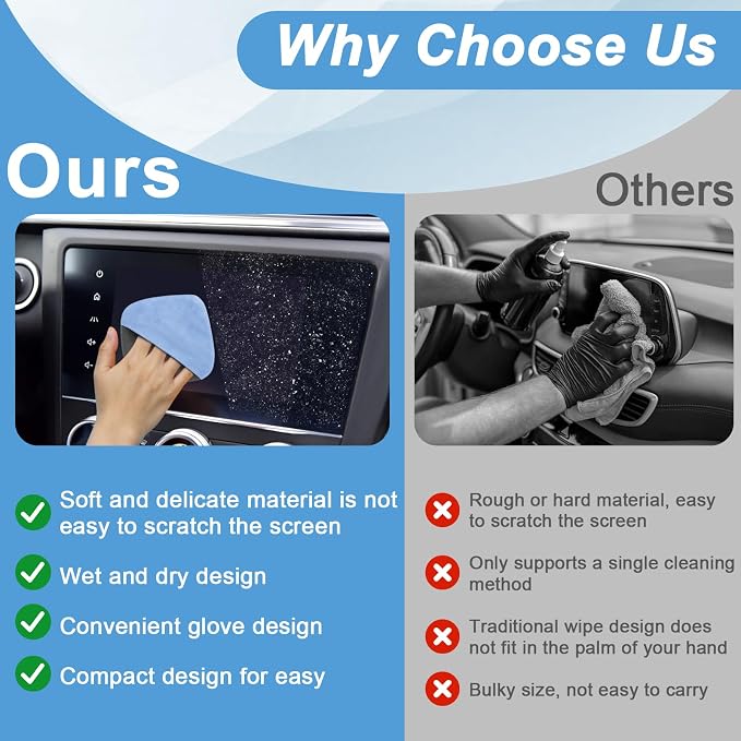 Car Screen Cleaner, 4.1''×4.1'' Microfiber Dashboard Wipes, Square Microfiber Cloth, Automotive Display Wipes,Vehicle Screen Cleaner Tool for Dashboard Display, Car Interior Tool (Blue)
