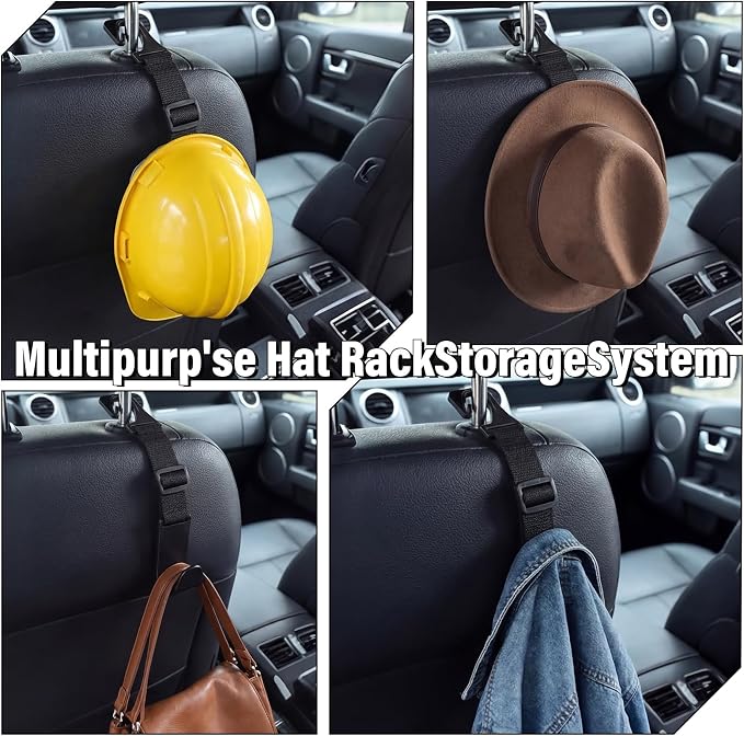 4 Pcs Hard Hat Hook for Truck Adjustable Hard Hat Holder Hardhat Holder for Truck Seat Back Organizer 55 lb Load Heavy Duty Hardhat Hanger Storage Car Vehicle Headrest Bag Gear(Black)