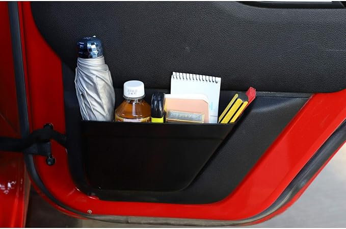 Rear Door Net Pocket Storage Box for Jeep Wrangler 4-Door 2011-2017 | JKU Extra Interior Storage, ABS Plastic, Clip On Installation, Space Saving Organizer, Secure Fit Design 2pcs