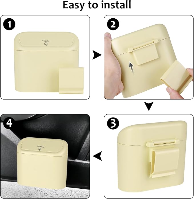 Car Trash Can, Portable Vehicle Trash Bin with Lid, Car Dustbin Garbage Organizer Holder with One Roll Trash Bag, Leakproof Hanging Mini Cars Storage Bag Container for Auto, SUV, Office (Beige)