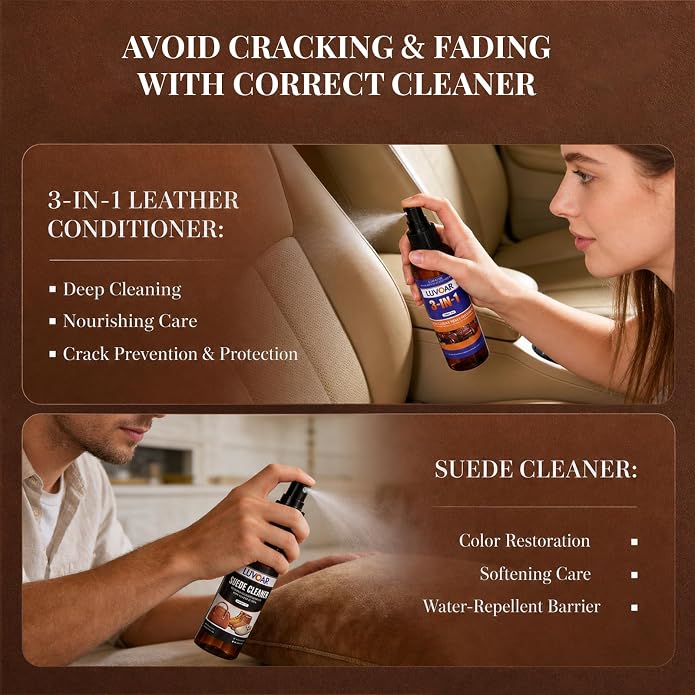 Suede Conditioner and 3-in-1 Leather Cleaner and Conditioner,for Car Interiors, Apparel, Furniture, Boots