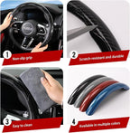 Universal Steering Wheel Cover,Carbon Fiber,3pcs Set(Black) | Clip-On Segmented Fit;Carbon Fiber Look;Fits Most 14-16 in Round or D-Shaped Wheels;Easy Wipe Clean;Non Slip;4 Colors