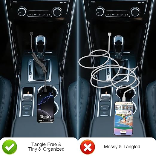 Coiled Carplay Car Charger Fast Charging, [2-Pack, 3ft] Retractable Braid USB A to USB C Cable for iPhone 17/17 Air/16/15/Plus/Pro Max/MacBook Pro/Samsung Galaxy S10/Android Devices, USB C Cord, Grey