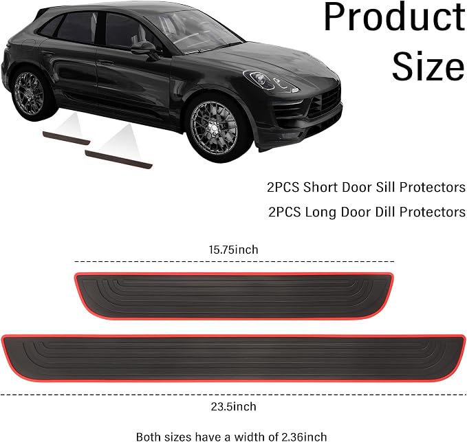 4PCS Car Door Sill Protector,Anti-Scratch Rubber Car Door Protector Edge Guards for Door Steps,Universal Waterproof Door Threshold Strips Exterior Accessories for Car Truck SU (Black+Red, Width 2.36")