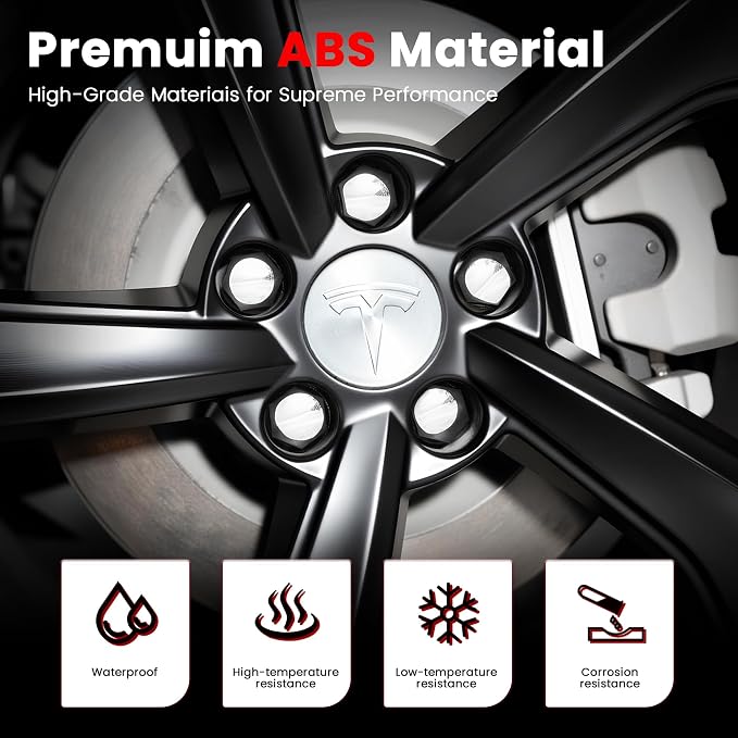 4 Pack Car Wheel Center Hub Cap Kit with 22 Lug Nut Covers, 2.2 in (56mm) Wheel Rim Covers Center Hubcaps with Emblem for Model 3 / Model Y, Silver Exterior Decoration Accessories for Tesla