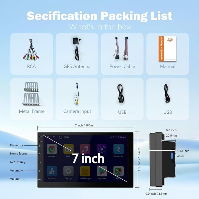 7 Inch Double Din Car Stereo with Wireless Apple CarPlay & Android Auto, Touchscreen Android Radio, Bluetooth Car Audio Receiver (No reversing Camera)