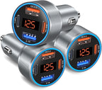 USB C Car Charger with Voltage Display, 3 Pack 65W Super Fast Charging Car Phone Charger Dual USB-A & USBC Cargador Carro Cigarette Lighter Adapter Volt Meter for iPhone,Samsung,Tablet,Android-Gray