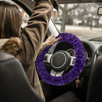 Fuzzy Car Steering Wheel Cover, Universal Fit Fur Car Wheel Cover & Handbrake Cover & Gear Shift Cover Set, Fluffy Fashion Leopard Print Auto Steering Wheel Protector for Women Girls(Purple)