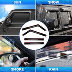 4pcs Front+Rear Smoke Tint Sun/Rain Guard Outside Mount Tape-On Vent Window Visors Compatible with 2020-2024 Jeep Gladiator 2018-2024 Jeep Wrangler JL 4-Door