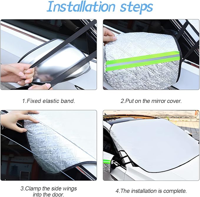 Car Magnetic Windshield Snow Cover, 4 Layers WAaterproof Windproof Protection,Snow,Ice,Sun,Frost Defense, Universal for SUV, Truck, Sedan, Van (Silver)