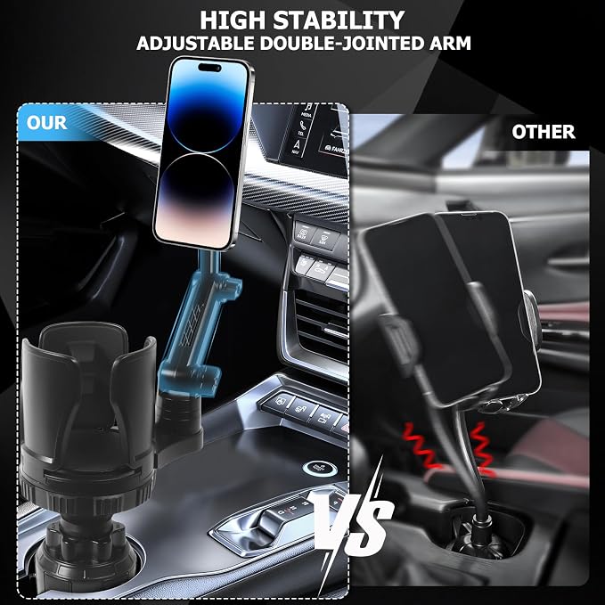 Frani Car Cup Holder Expander with Magnetic Phone Mount | Adjustable Insert Fits 2.68-4.33" Holders, 360° Adjustable Neck, Strong N52 Magnets, iPhone Samsung Compatible