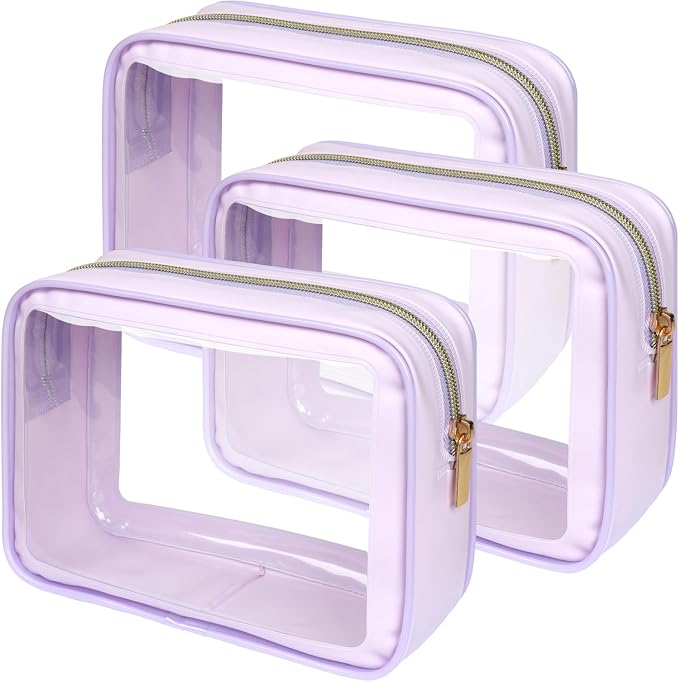 Clear Makeup Bag - TSA Approved Toiletry Bag for Carry-on & Checked Luggage, Water Resistant Car Storage Organizer with Reinforced Seams