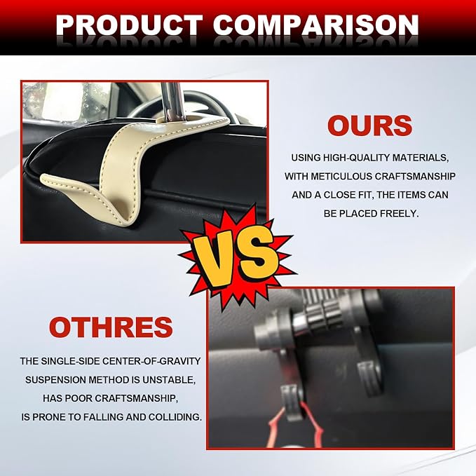 Automotive Universal 2PCS Leather Headrest Hooks, for Car Keep Purses Bags Coats and Groceries Secure Universal Fit for Most Vehicles, Beige