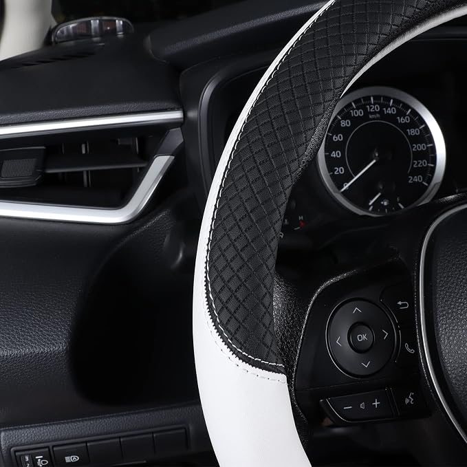 Auto Car Genuine Leather Steering Wheel Cover Anti Slip Wrap 15" (White)