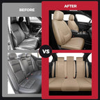 Beige Car Seat Cover Full Set - Faux Nappa Leather Seat Covers for Cars, Ultra Breathable Waterproof Front Seats Cushion Protectors with Lumbar Support, Universal Fit for Sedans SUVs Pickups