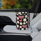 Car Trash Bag Rainbow and Flowers Waterproof Trash Small Car Can Portable Collapsible Car Garbage Can Hanging for Back Seat Floor or Hanging Headrest Car Decor Road Trip Essentials