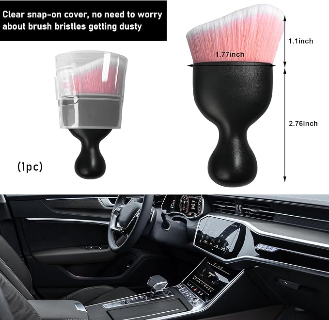 Car Detailing Brush, Curved Soft Bristles Auto Removal Dust Collectors, Universal Vehicle Dashboard, Air Conditioner Vents etc Interior Cleaning Tool Accessory (Pink/White)