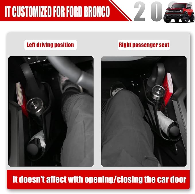 Front Door Storage Pockets for Ford Bronco Accessories 2026 2021-2025, Side Door Organizer Box fit Bronco 2/4-Door, Insert Cup Holder(2PCS)